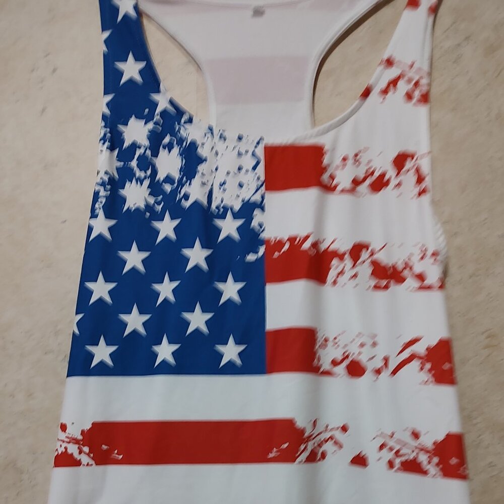 Plus Size Independence Day Casual Outfits Set, Women's Plus Flag Print Round Nec